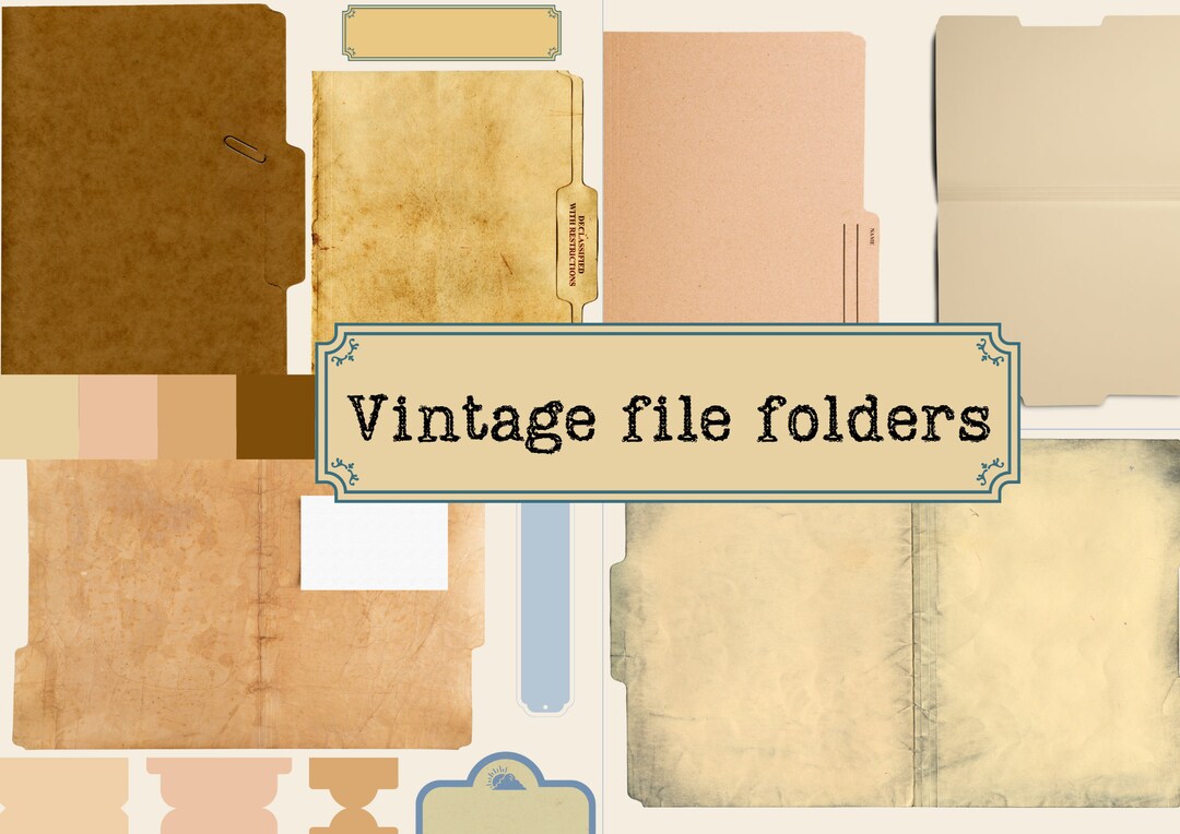 Vintage File Folders Printable Downloads Grungy Ephemera Etsy