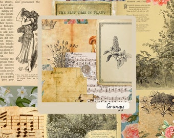 Grunge nature collage, junkjournal vintage pages, printable download, digikit