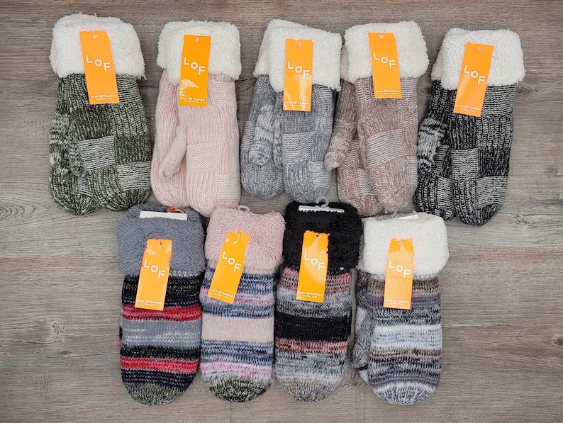 Women Mittens Gloves, Fleece Cuffs Lined Inside, Winter Accessories