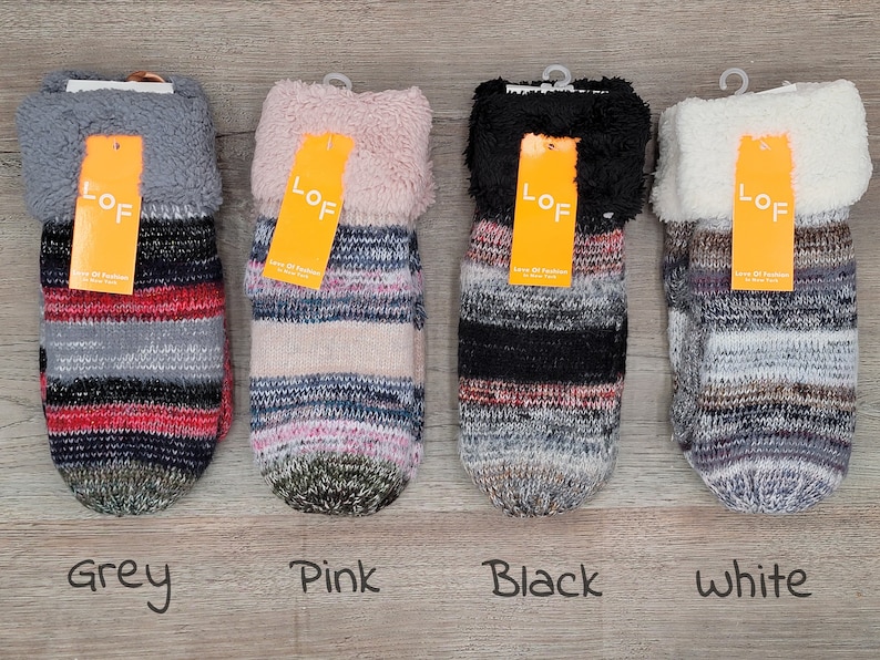 Women Mittens Gloves, Fleece Cuffs Lined Inside, Winter Accessories Fuzzy Warm Soft Sherpa Lined