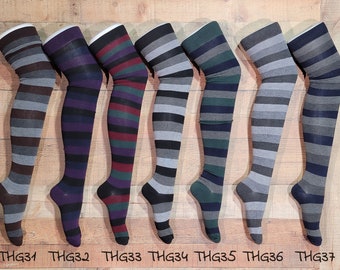 Casual Thigh High Socks Extra Long, Two Designs/Various Colors - 80% Cotton
