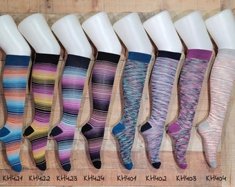 Casual Knee High Socks with Various Designs - 80% Cotton