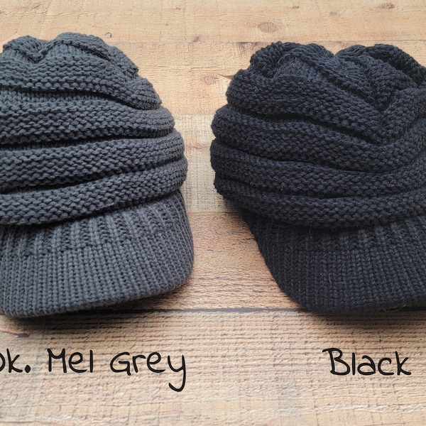 C.C Hat, Warm and  Thick Cable Knitted Winter Hat, Brim Visor Beanie Cap, Solid Color, Warm Hat, Soft Hat, Cute Hat