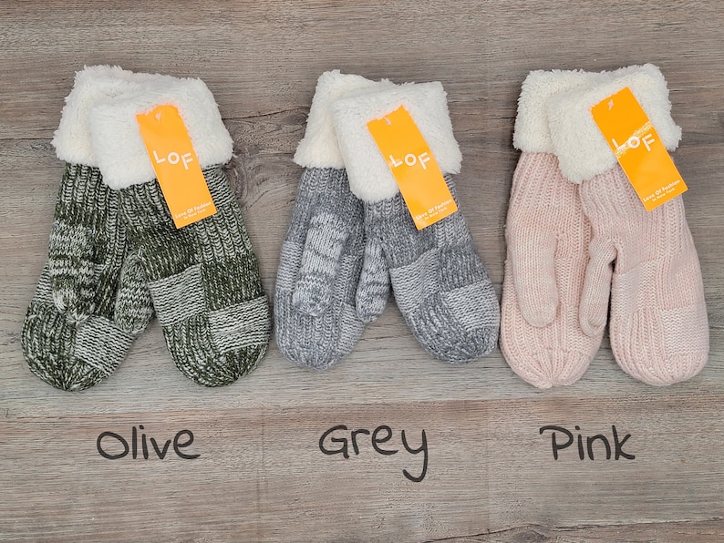 Women Mittens Gloves, Fleece Cuffs Lined Inside, Winter Accessories