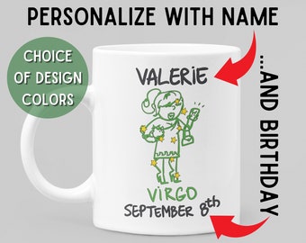 Maagd Gepersonaliseerde Koffie mok | Naam en verjaardag | Dierenriem Aanwezig | Astrologie Cup | Maagd Design met Constellation