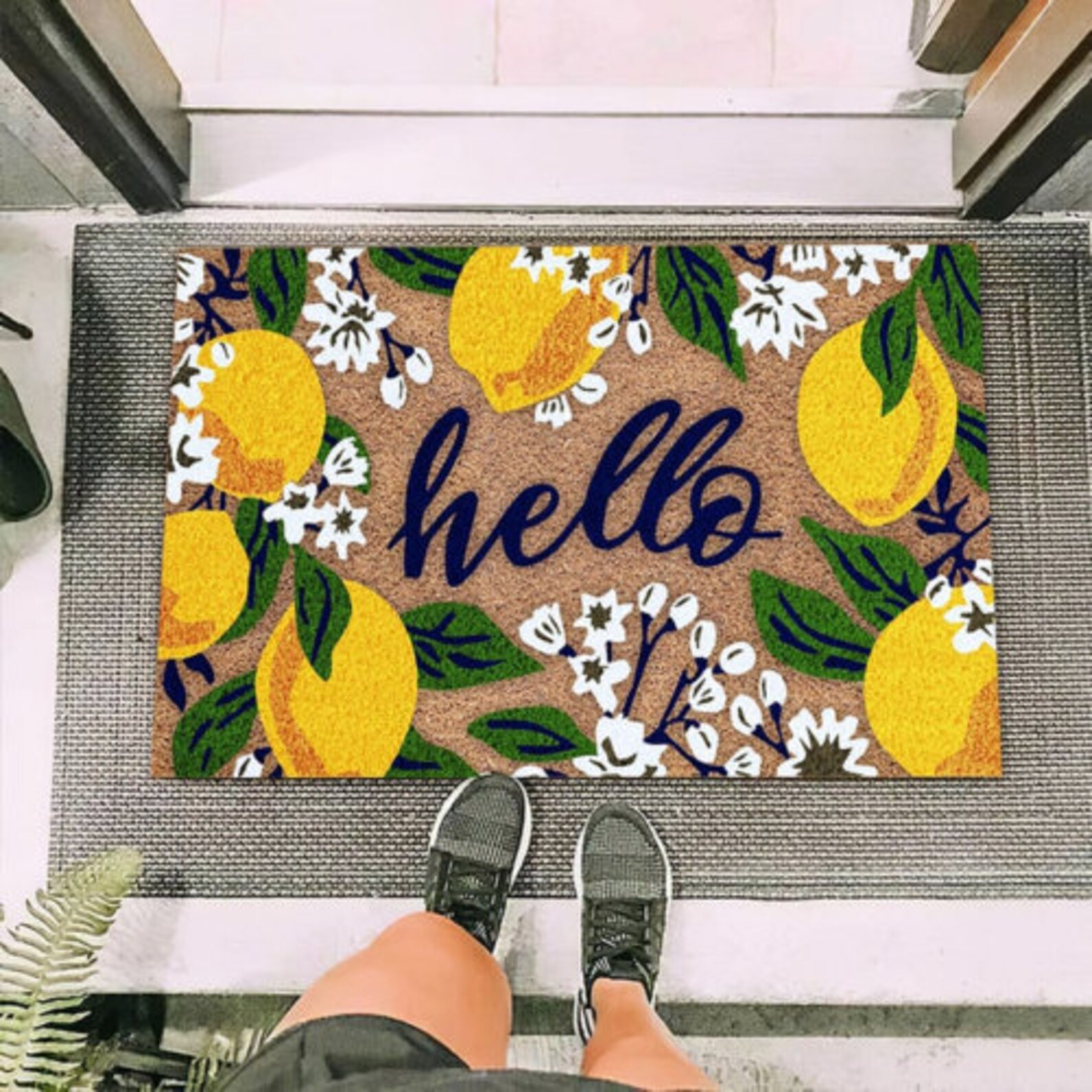 Lemon Hello Entry Door Mat Summer Vibe Doormats Indoor Outdoor Etsy