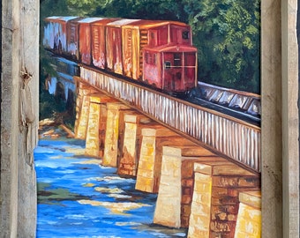Original oil painting of a Train