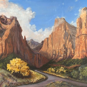 Large Original Oil Painting Zion National Park. Courtyard of the Patriarchs.