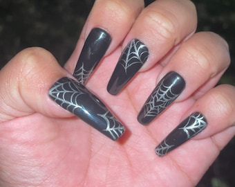 Silver Chrome Spiderweb Nails