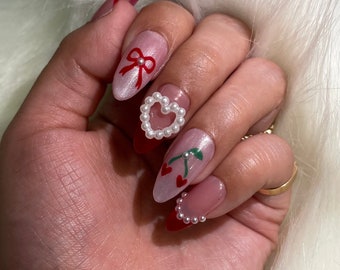 Red Coquette Valentines Press on Nails