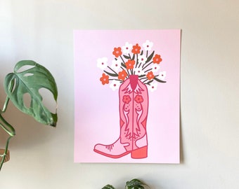 flowers in cowgirl boot print | cowgirl boot print | cowgirl print | coastal cowgirl