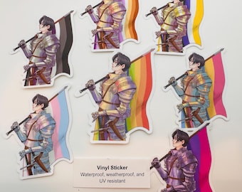 Queer Pride Knight - LGBTQ sticker flag options, 3 in