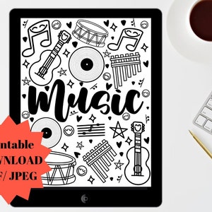 Music Coloring Pages, Digital Download Prints, Coloring Pages for Kids