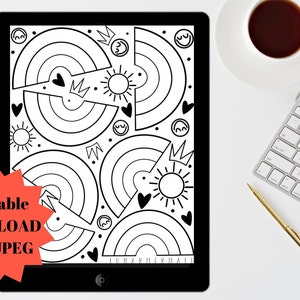 Rainbow Coloring Page, Digital Download, Printable Activity Sheets for