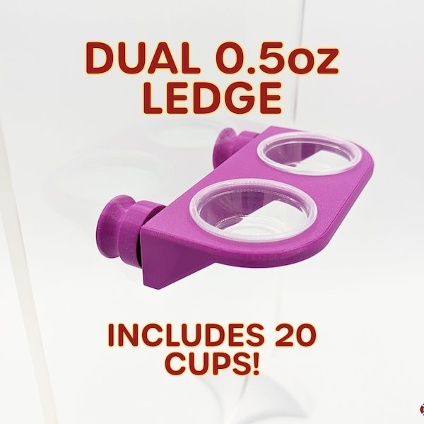 Magnetic Dual Gecko Feeding Ledge – 0.5oz Cups Included – Crested & Gargoyle Gecko – Strong Magnets, 3D Printed