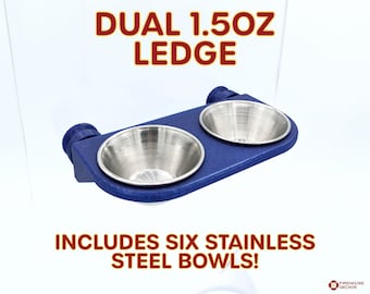 May include: Dual 1.5 oz ledge with two stainless steel bowls. Includes six stainless steel bowls!