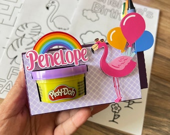 Personalized Flamingo Birthday Party Favor Box: Play-Doh, Crayons & Coloring
