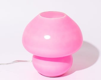 Pink Glass Mushroom Table Lamp | MCM Murano Inspired | Vintage Home Decor | Mid Century Modern | Gift For Her | Nursery Lamp | Nursery Decor