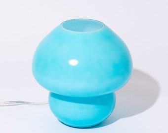 Blue Glass Mushroom Table Lamp | MCM Murano Inspired | Vintage Home Decor | Mid Century Modern | Gift For Her | Nursery Lamp | Nursey Decor