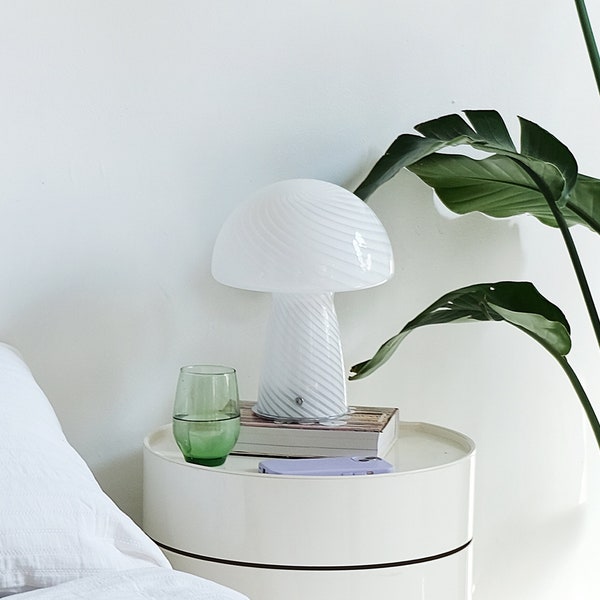 Large White Glass Mushroom Table Lamp | MCM Murano Inspired | Vintage Home Decor | Mid Century Modern | Gift For Her | Statement Lighting