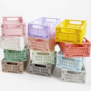 SMALL Color Storage Crate Set of 4 Pastel Foldable Stackable Storage Basket Storage & Organization WFH Office Spring Cleaning image 7