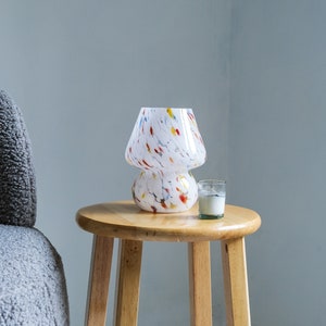 Glass Mushroom Table Lamp Mini Confetti MCM Murano Inspired Vintage Home Decor Mid Century Modern Gift Statement Lighting Rainbow
