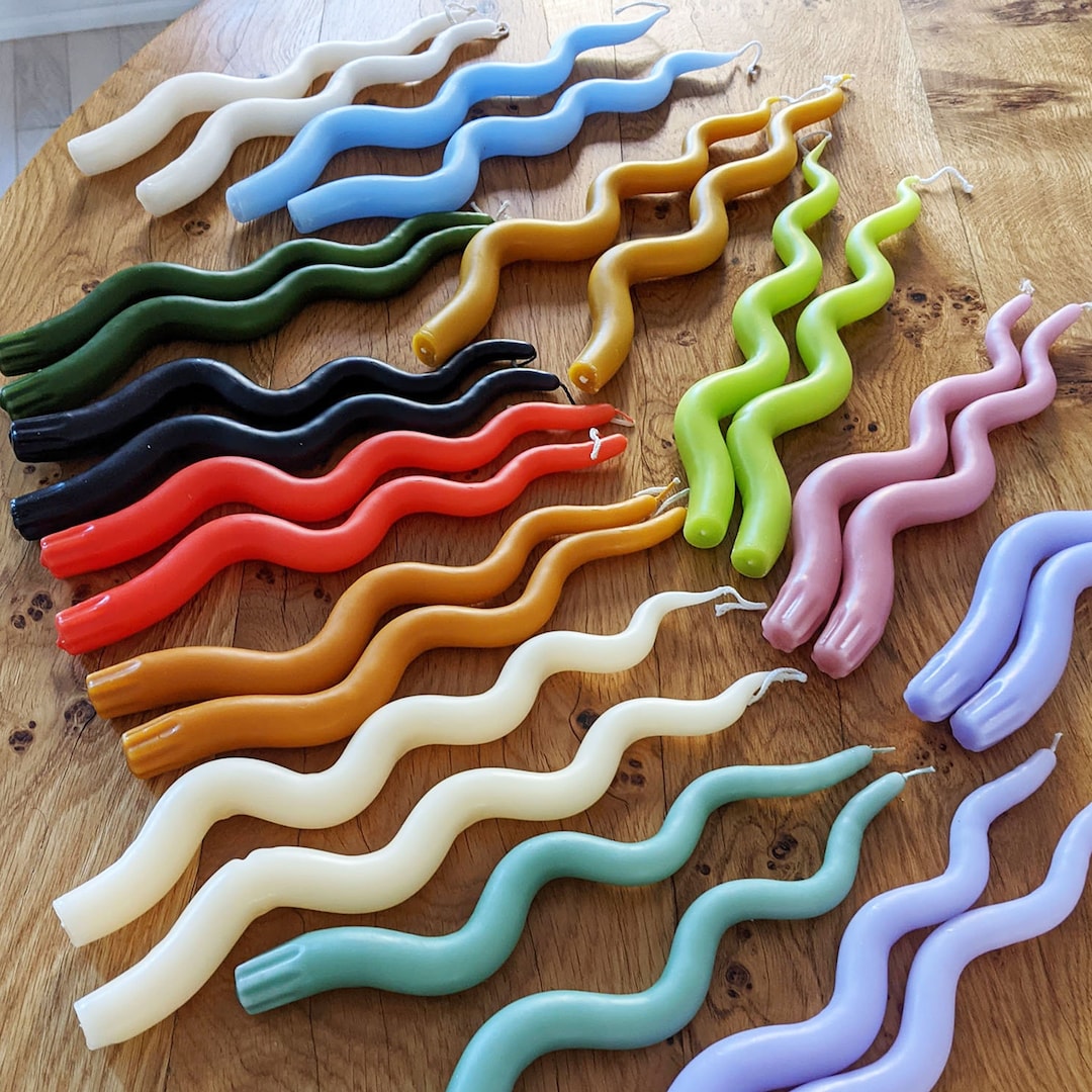 Wiggle Taper Candles Set of 2 Curved Decorative Wavy Dripless Candles