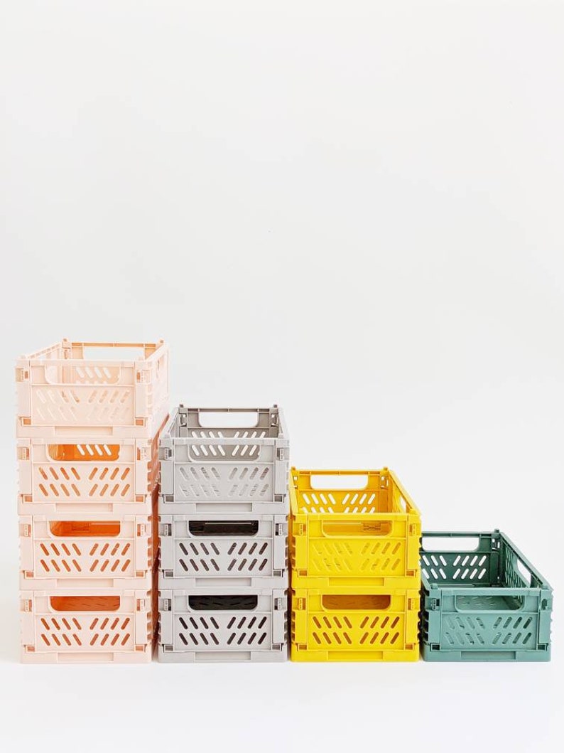 Mini Storage Crate Set of 4 Pastel Foldable Stackable Etsy