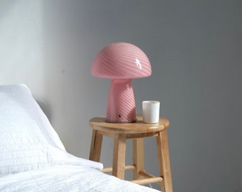Large Pink Glass Mushroom Table Lamp | MCM Murano Inspired | Vintage Home Decor | Mid Century Modern | Gift For Her | Statement Lighting