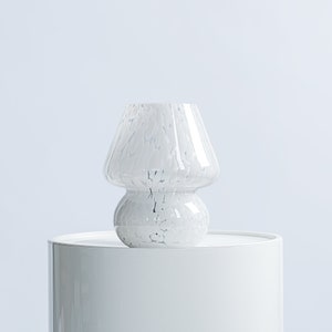 Glass Mushroom Table Lamp Mini Confetti MCM Murano Inspired Vintage Home Decor Mid Century Modern Gift Statement Lighting White