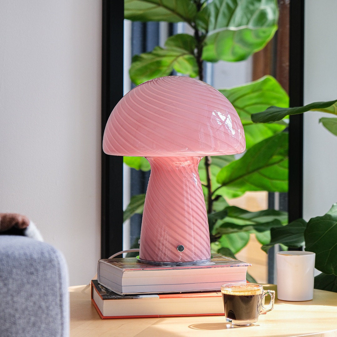 Pink glass mushroom lamp deals