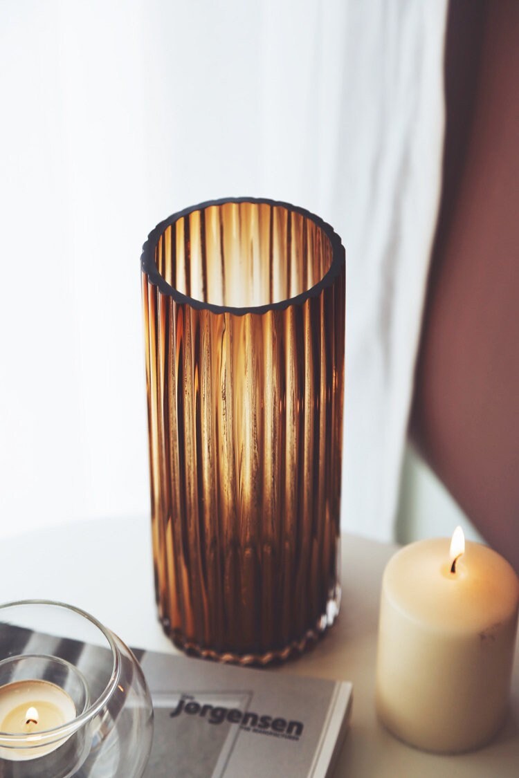 Small Fluted Cylindrical Flower Glass Vase Ornaments Clear Etsy