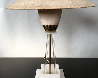 vintage MOSS LAMP with planter base brass lucite original spun fiberglass shade 1950s Mid-Century ATOMIC