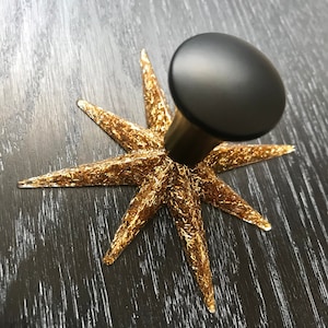 Small Classic STARBURST cast RESIN backplate for cabinet or drawer pull Mid Century in Gold Line Glitter, **pull not included**