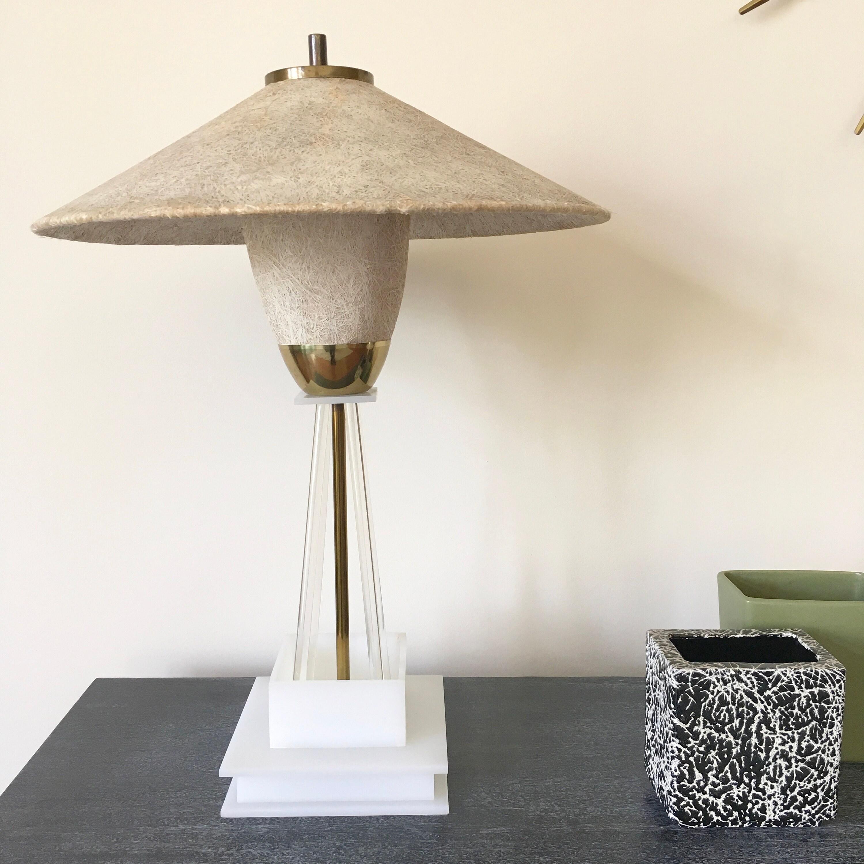 Vintage MOSS LAMP With Planter Base Brass Lucite Original