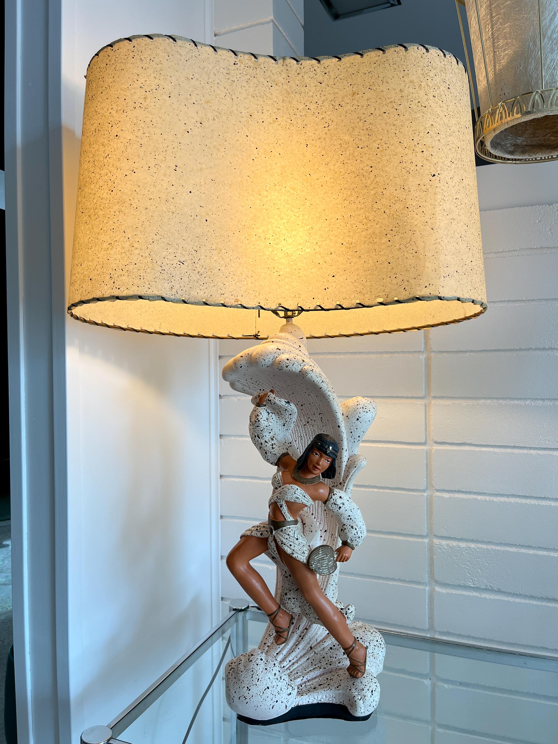 vintage Universal Statuary dancer lamp fiberglass shade chalkware mid century 1950s kitsch