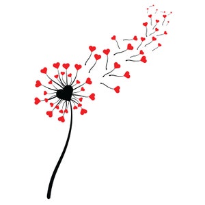 Dandelion SVG From Hearts, Valentine SVG Sublimation File with Flying Heart Shaped Dandelion Seeds