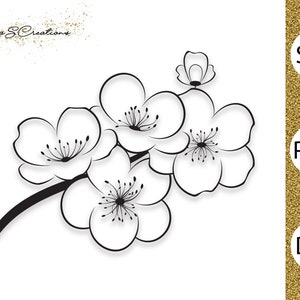 Cherry Blossom SVG, Sakura Branch SVG, Floral SVG, Flowers Svg, Cherry Blossom Png, Botanical Svg, Sakura tree Svg, Cricut Svg,