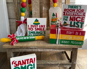 Weihnachtsdeko-Bundle, 3er-Set, Weihnachtstablett, Weihnachtsgirlande, Nudelholz, Holzanhänger, Minischild