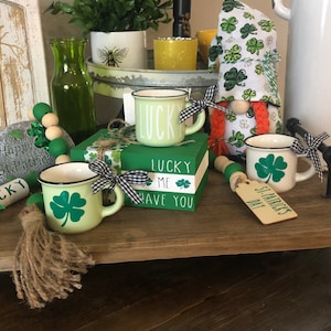 Mini St. Patrick&#39;s Day Coffee Mugs-St. Patrick&#39;s Day Tiered Tray-Tiered Tray Decor-Spring Tiered Tray