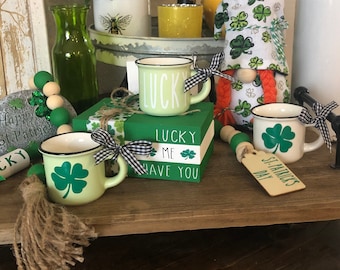 Mini St. Patrick&#39;s Day Coffee Mugs-St. Patrick&#39;s Day Tiered Tray-Tiered Tray Decor-Spring Tiered Tray
