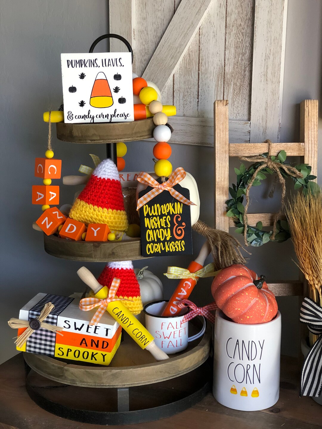 Candy Corn Decor Bundle, Set of 3, Thanksgiving Tiered Tray, Fall ...