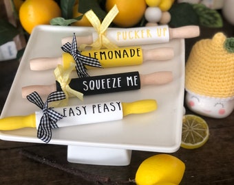 Lemon Rolling pins | Farmhouse Tier Tray Decor | Tiered Tray Decor | Mini Rolling Pins Tiered Tray