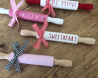 Mini Valentine’s Rolling pins | Valentine's Day Tier Tray Decor | Tiered Tray Decor | Mini Rolling Pins Tiered Tray