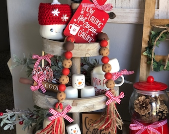 Cookies for Santa Decor Bundle, Set of 3, Christmas Tiered Tray, Christmas Garland, Rolling Pin, wooden tag, mini sign