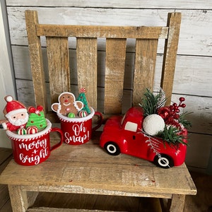 Mini Christmas Cocoa Mugs-Christmas Tiered Tray-Tiered Tray Decor-Christmas Tiered Tray - Gingerbread Mug - Santa Mug