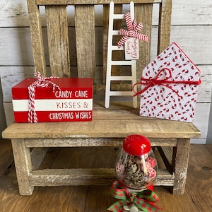 Candy Cane Kisses, Christmas Wood Tiered Tray Decor, Christmas Wishes