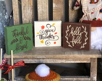 Mini Wooden Sign Set - Home Sign - Farmhouse Sign - Thanksgiving - Decor