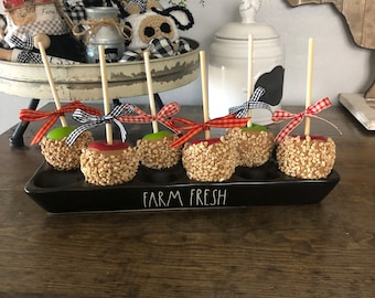 Faux Mini Caramel Apples | Red and Green Faux Caramel Apple with Nuts | Fall Tiered Tray Decor