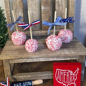 Faux Mini Candy Apples | Chocolate Faux Candy Apple with Crushed Flakes | 4th of July Tiered Tray Decor | Coffee Bar | Patriotic